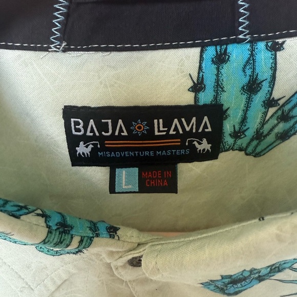 Cream and Blue Casual Button Down Shirt with Cactus Print - Picture 3 of 4